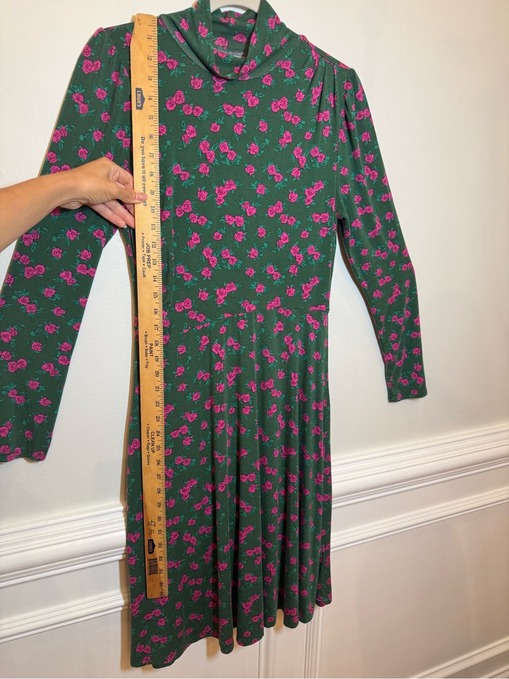 ModCloth Whimsy Goth Floral Print Dress, Mock Neck Long Sleeve Rouched Detail L - Picture 7 of 10